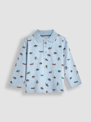 JoJo Maman Bébé Light Blue Bug Long Sleeve Print Polo Shirt - Image 1 of 3