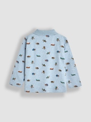 JoJo Maman Bébé Light Blue Bug Long Sleeve Print Polo Shirt - Image 2 of 3