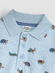 JoJo Maman Bébé Light Blue Bug Long Sleeve Print Polo Shirt - Image 3 of 3