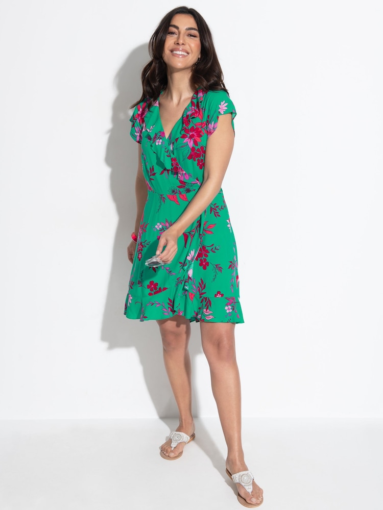 Pour Moi Green Frill Wrap Woven Beach Dress - Image 1 of 4