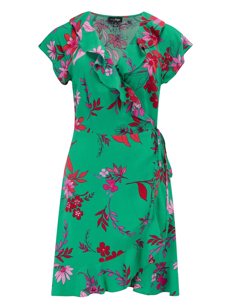 Pour Moi Green Frill Wrap Woven Beach Dress - Image 3 of 4