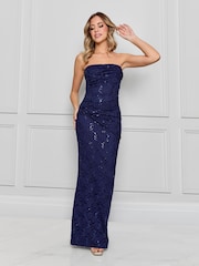 Sistaglam Blue Bardot Sequin Maxi Dress With Knot - Image 2 of 5