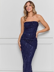 Sistaglam Blue Bardot Sequin Maxi Dress With Knot - Image 4 of 5