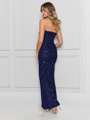 Sistaglam Blue Bardot Sequin Maxi Dress With Knot - Image 5 of 5