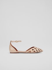 LK Bennett Camel Brown Leather Bianca Cage Front Flat Sandals - Image 1 of 2