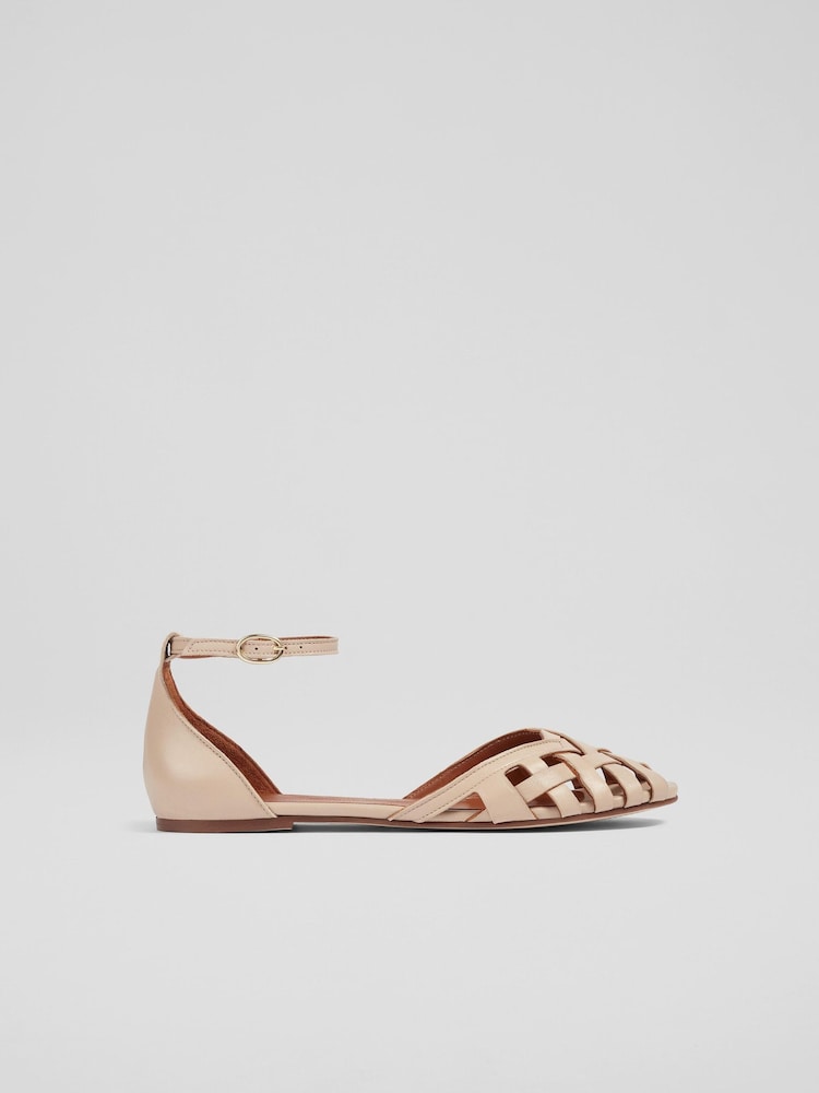 LK Bennett Camel Brown Leather Bianca Cage Front Flat Sandals - Image 1 of 2