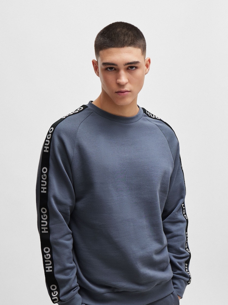 HUGO Cotton-Terry Sweatshirt With Logo Tape and Ribbed Cuffs - Image 1 of 5
