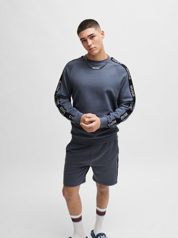 HUGO Cotton-Terry Sweatshirt With Logo Tape and Ribbed Cuffs - Image 3 of 5