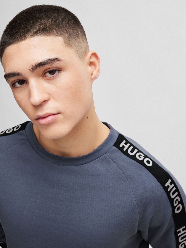 HUGO Cotton-Terry Sweatshirt With Logo Tape and Ribbed Cuffs - Image 4 of 5