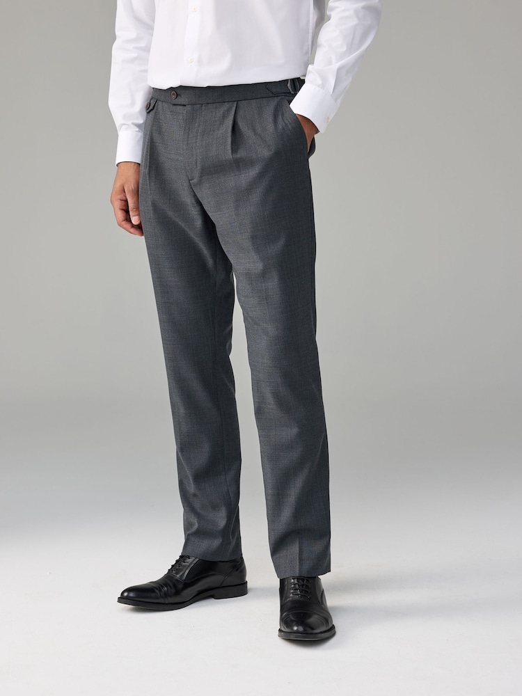 Charcoal Grey Adjustable Wool Blend Side Adjuster Smart Trousers - Image 1 of 10