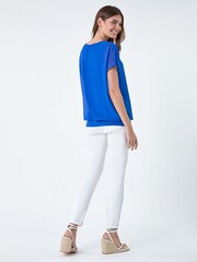 Roman Blue Chiffon Jersey Blouson Top with Necklace - Image 3 of 5