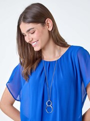Roman Blue Chiffon Jersey Blouson Top with Necklace - Image 4 of 5