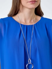Roman Blue Chiffon Jersey Blouson Top with Necklace - Image 5 of 5