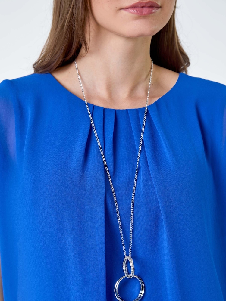Roman Blue Chiffon Jersey Blouson Top with Necklace - Image 5 of 5