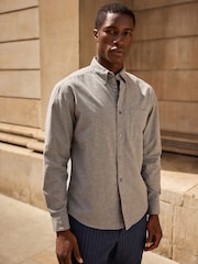 Grey Brushed 100% Cotton Oxford Long Sleeve Shirt - Image 1 of 8