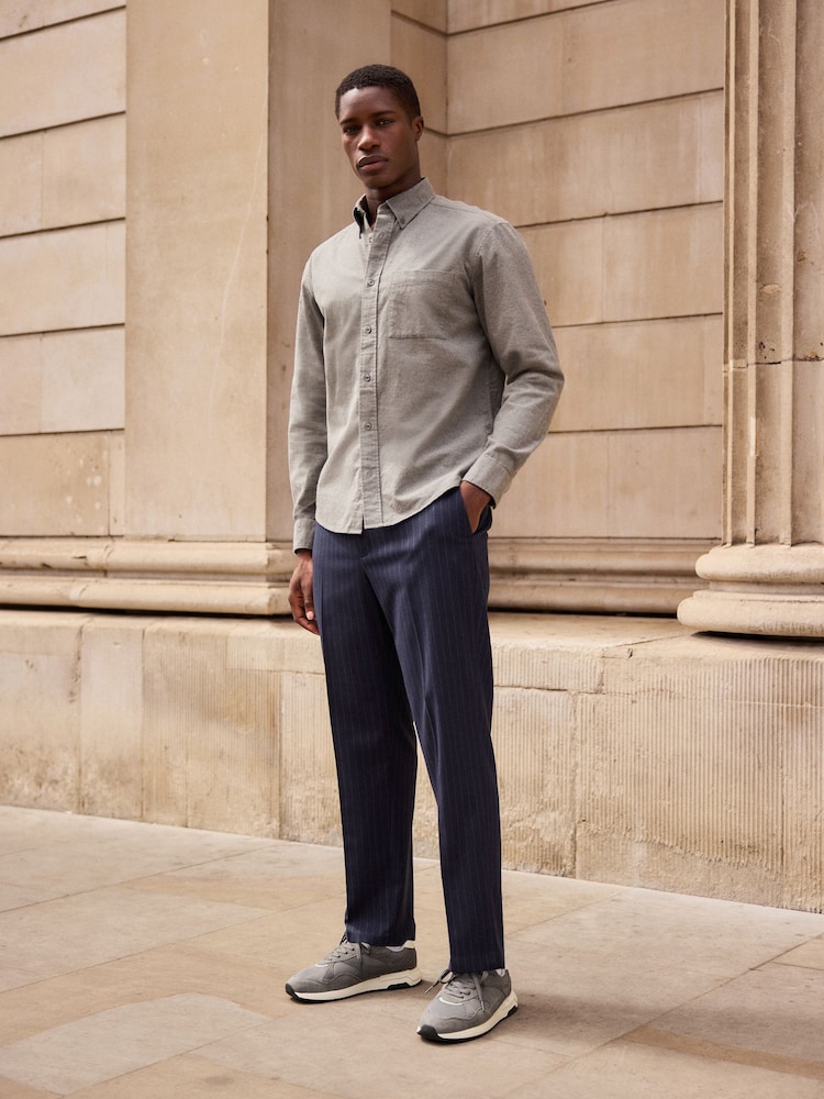 Grey Brushed 100% Cotton Oxford Long Sleeve Shirt - Image 2 of 8