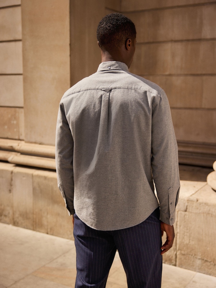 Grey Brushed 100% Cotton Oxford Long Sleeve Shirt - Image 3 of 8