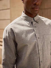 Grey Brushed 100% Cotton Oxford Long Sleeve Shirt - Image 4 of 8