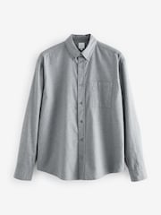 Grey Brushed 100% Cotton Oxford Long Sleeve Shirt - Image 6 of 8