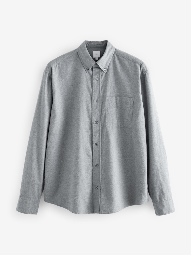 Grey Brushed 100% Cotton Oxford Long Sleeve Shirt - Image 6 of 8
