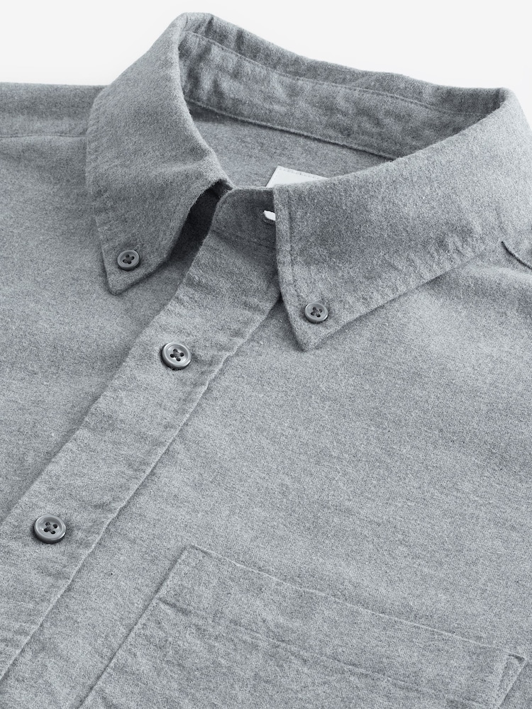 Grey Brushed 100% Cotton Oxford Long Sleeve Shirt - Image 7 of 8