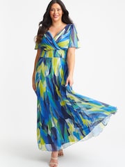 Scarlett & Jo Blue Green Curve Isabelle Angel Sleeve Maxi Dress - Image 1 of 4