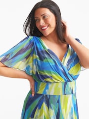 Scarlett & Jo Blue Green Curve Isabelle Angel Sleeve Maxi Dress - Image 2 of 4