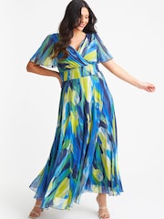 Scarlett & Jo Blue Green Curve Isabelle Angel Sleeve Maxi Dress - Image 3 of 4