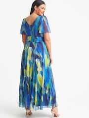 Scarlett & Jo Blue Green Curve Isabelle Angel Sleeve Maxi Dress - Image 4 of 4