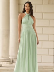 Lipsy Green Petite Halterneck Keyhole Bridesmaid Maxi Dress - Image 1 of 4