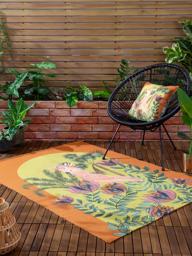 Wylder Orange Cockatoo Tropical Outdoor/Indoor Washable Rug - Image 1 of 3