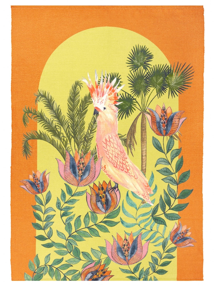 Wylder Orange Cockatoo Tropical Outdoor/Indoor Washable Rug - Image 2 of 3
