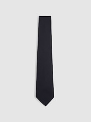 Reiss Navy Baratti Plain Woven Tie with Silk and Wool - Image 1 of 4
