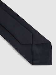 Reiss Navy Baratti Plain Woven Tie with Silk and Wool - Image 3 of 4