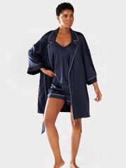 Chelsea Peers Blue Satin Lace Trim Dressing Gown - Image 1 of 5
