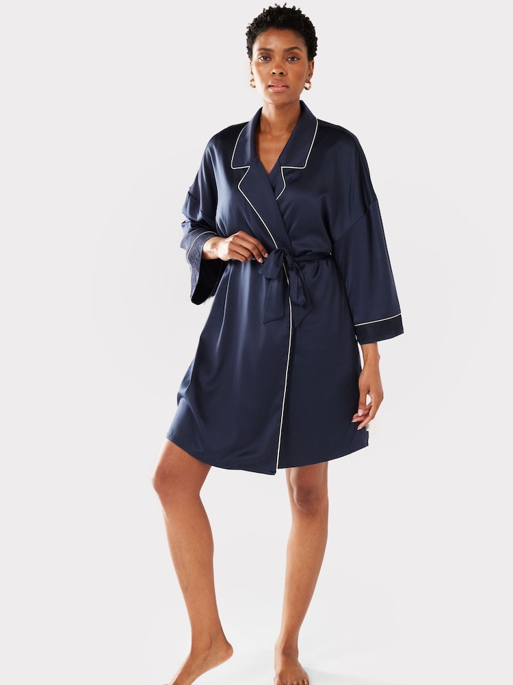Chelsea Peers Blue Satin Lace Trim Dressing Gown - Image 2 of 5
