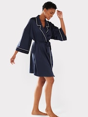 Chelsea Peers Blue Satin Lace Trim Dressing Gown - Image 3 of 5