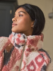 Cream/Pink Ikat Borg Half Zip Jacket - Image 4 of 9