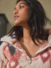 Cream/Pink Ikat Borg Half Zip Jacket - Image 5 of 9
