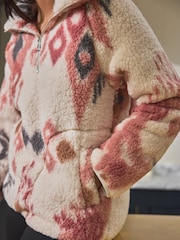 Cream/Pink Ikat Borg Half Zip Jacket - Image 6 of 9
