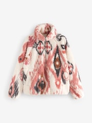 Cream/Pink Ikat Borg Half Zip Jacket - Image 7 of 9