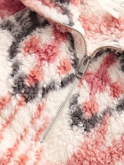Cream/Pink Ikat Borg Half Zip Jacket - Image 8 of 9