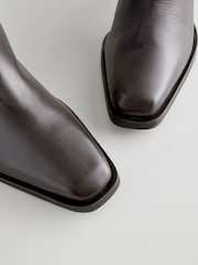 Chocolate Brown Leather Forever Comfort® Cowboy Knee High Heeled Boots - Image 5 of 8