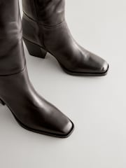 Chocolate Brown Leather Forever Comfort® Cowboy Knee High Heeled Boots - Image 6 of 8