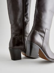 Chocolate Brown Leather Forever Comfort® Cowboy Knee High Heeled Boots - Image 7 of 8