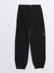 بنطلونات مريحة من القطن 100% من خيوط نسيج متعاكسة للبنات من River Island - Image 1 of 3