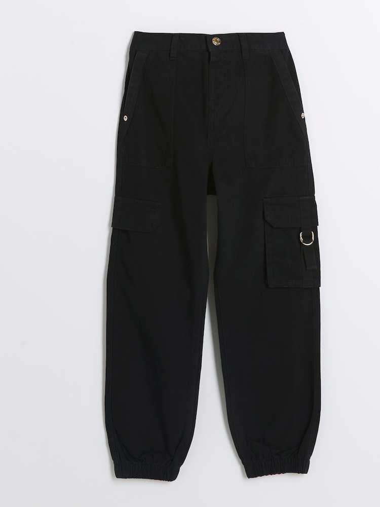 بنطلونات مريحة من القطن 100% من خيوط نسيج متعاكسة للبنات من River Island - Image 1 of 3