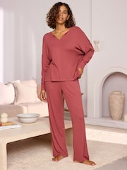 Rosewood Ribbed Long Sleeve Pyjamas - Image 2 of 5