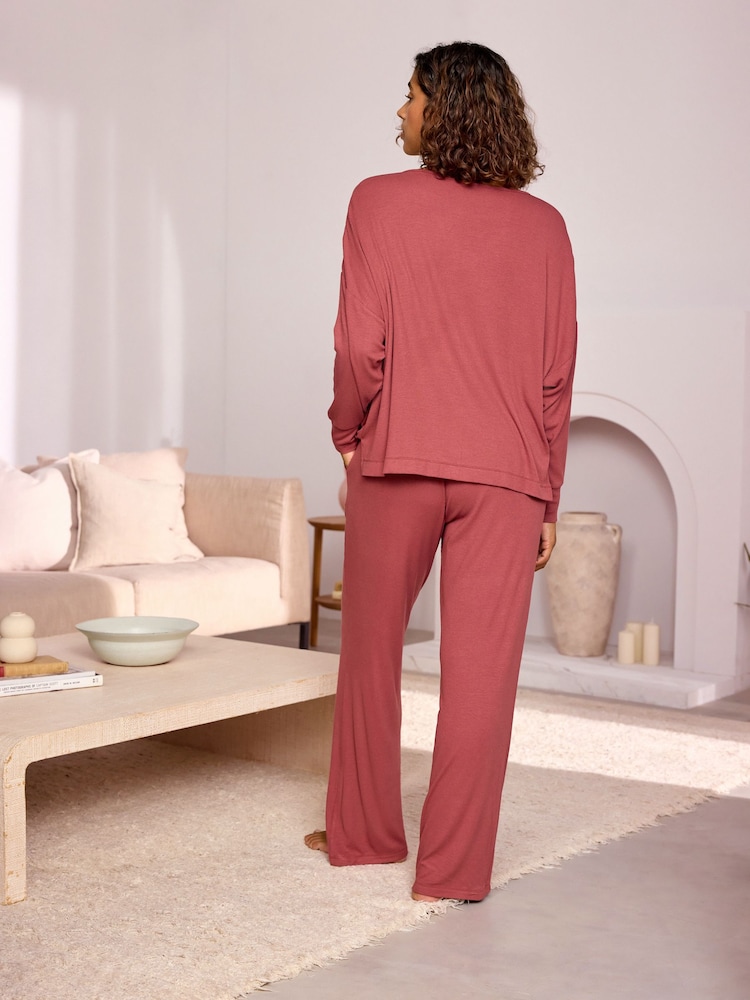 Rosewood Ribbed Long Sleeve Pyjamas - Image 3 of 5
