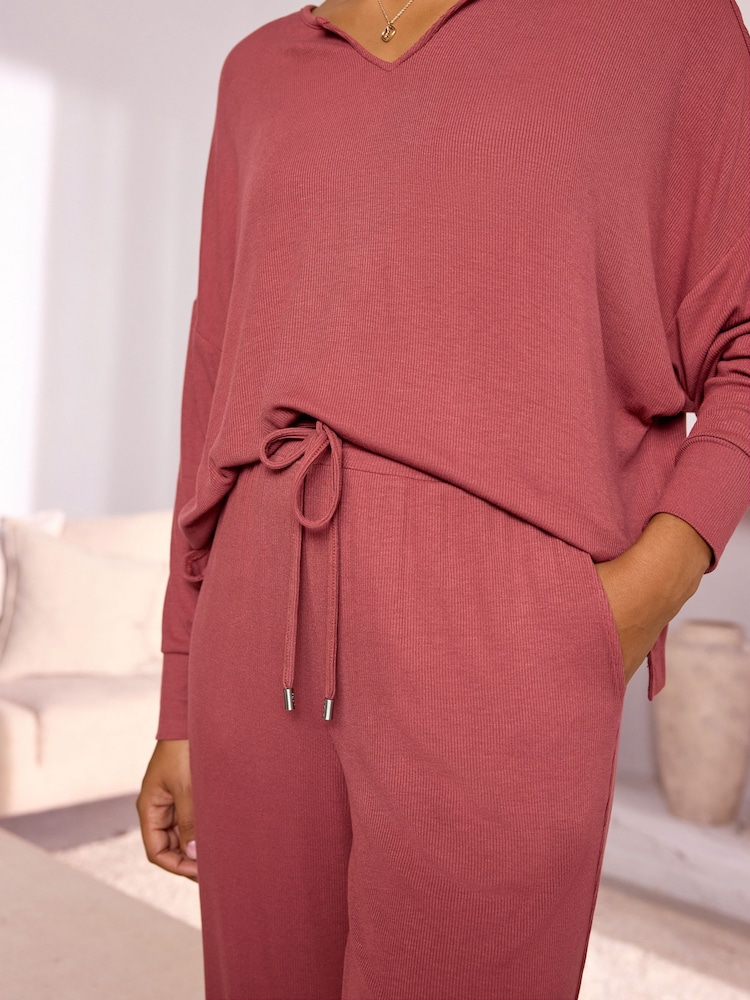 Rosewood Ribbed Long Sleeve Pyjamas - Image 4 of 5